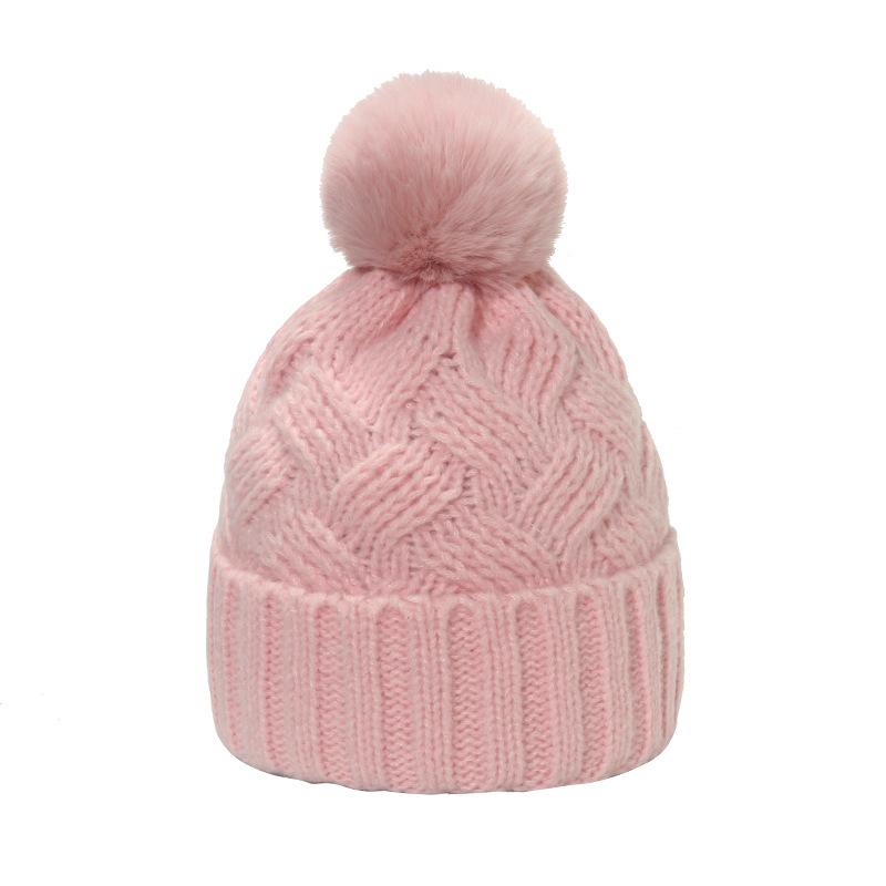 Autumn and Winter New Wool Hat Solid Color Versatile Warm Hairball Cold Hat Braid Plaid Knitted Hat Women