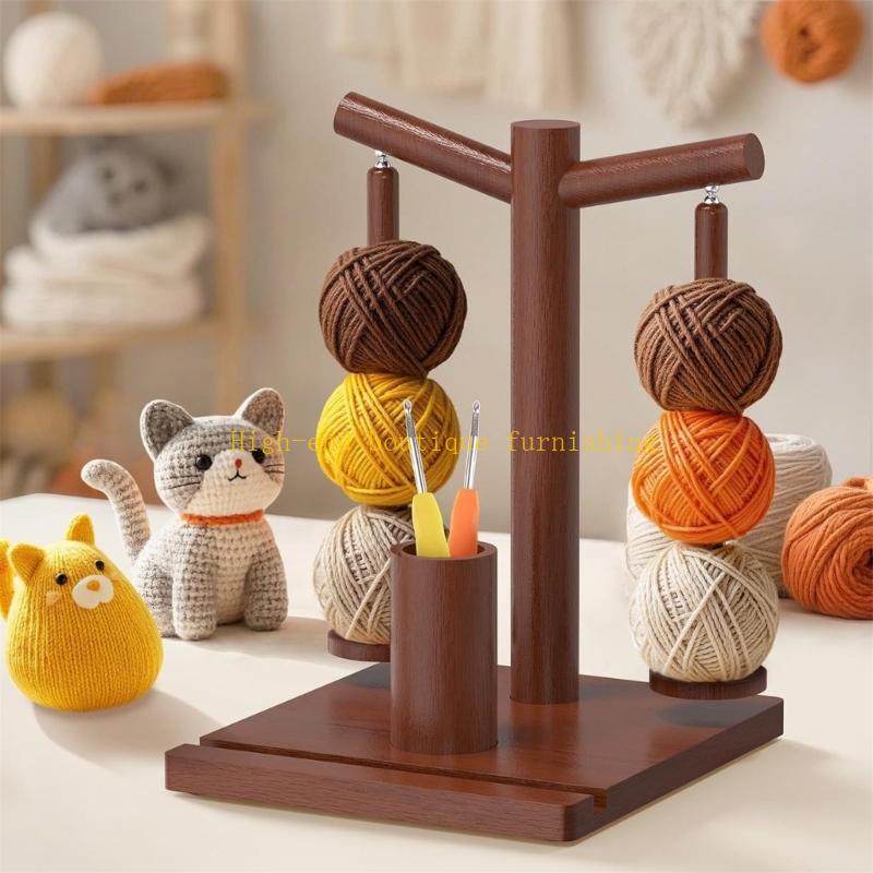  Wooden Yarn Holder Thread Spool Organiser Stand with Twirling Mechanism Yarn Dispenser for Knitting Crocheting