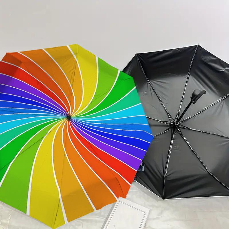 1pc rainbow spiral Automatic Open/Close Umbrella with Windproof, 8-Rib Sturdy Canopy, Durable Ribs, Fashionable Design1221A