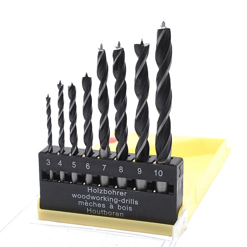8-Piece High Carbon Steel Three-Point Woodworking Drill Bits Set (3-10mm) for Hand Drilling Wood Boards