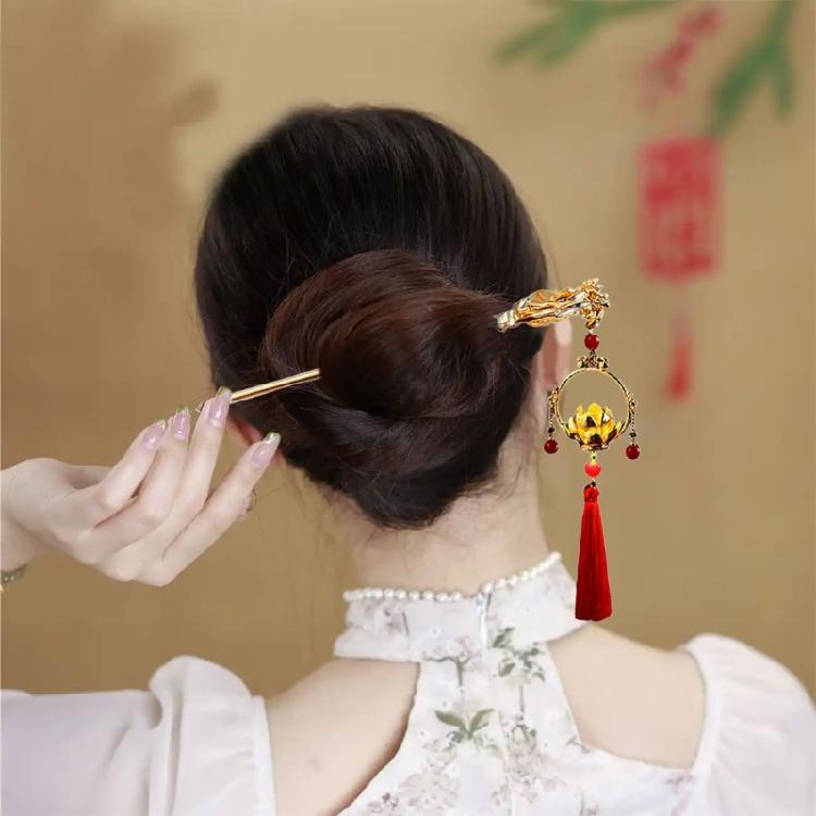 Buyao Haarnadel mit LED-Lichteffekt Antikes Chinesisches Laternen-Design Haaraccessoire für Frauen Ethnische Haarstyling-Stab