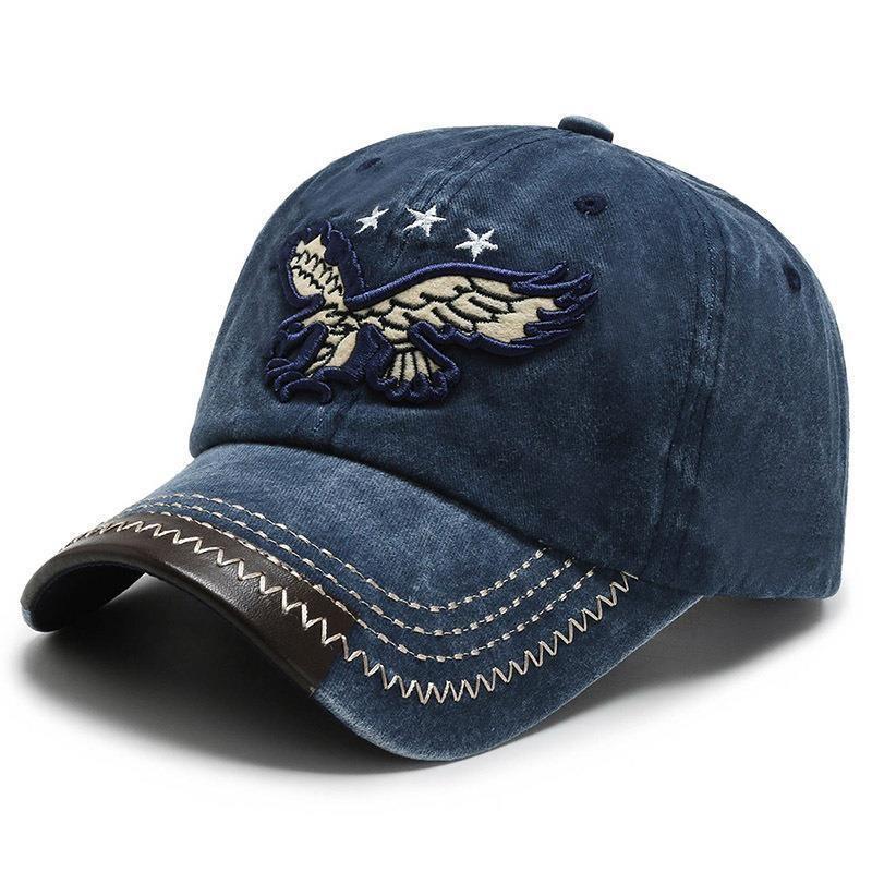 Trendy Black Adjustable Baseball Cap With Vintage Eagle Embroidery For Outdoor Style