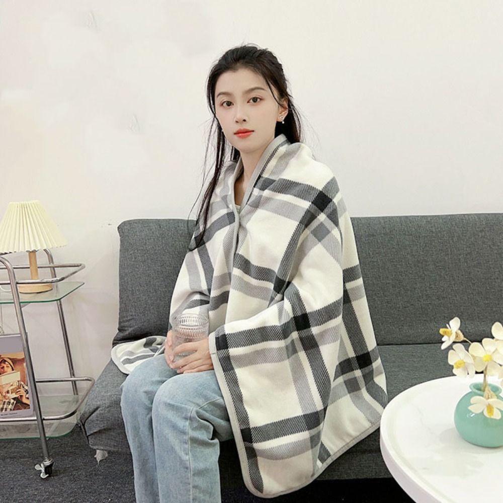 140*100cm Warm Flannel Blanket Shawl Thicken Wearable Scarf Women Retro Stripe Warm Shawl  Winter