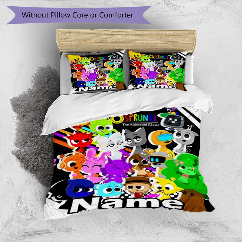 3pcs Duvet Cover Set (1*Duvet Cover + 2*Pillowcase, Without Core), Custom Name Sprunki Game Pattern Bedding Set, Home Bedroom Decor Gift