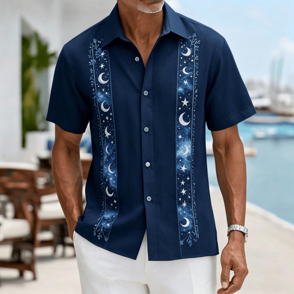 Men's Light Blue Geometric Ethnic Pattern Short Sleeve Shirt, Retro Bohemian