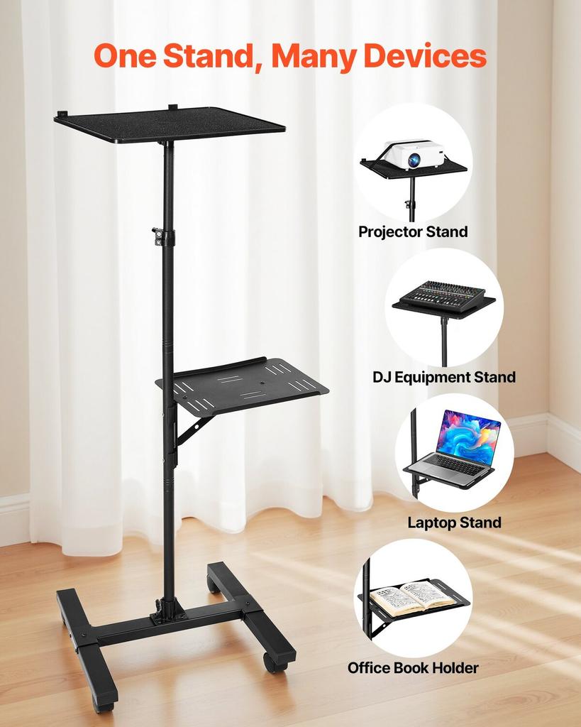 Projector Stand, 2 Shelves Laptop Floor Stand, Projector Stands Table with Adjustable Height 860 to 1360mm, I-Beam Frame Projectors Stands Tripod for
