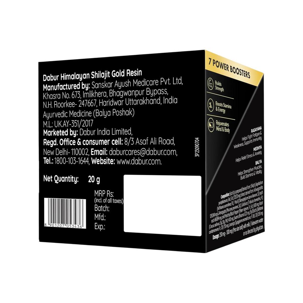 Dabur Himalayan Shilajit Gold Resin 20g With 7 Ayurvedic Boosters For Strength And Stamina