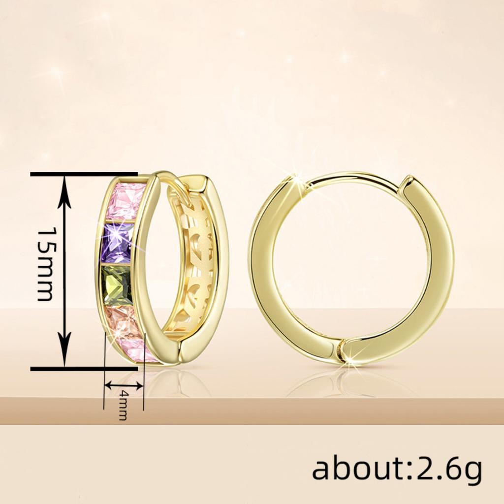 Gold Tone Multicolor Square Cut Huggie Hoop Earrings for Women Rainbow Colorful Elegant Daily Party Jewelry