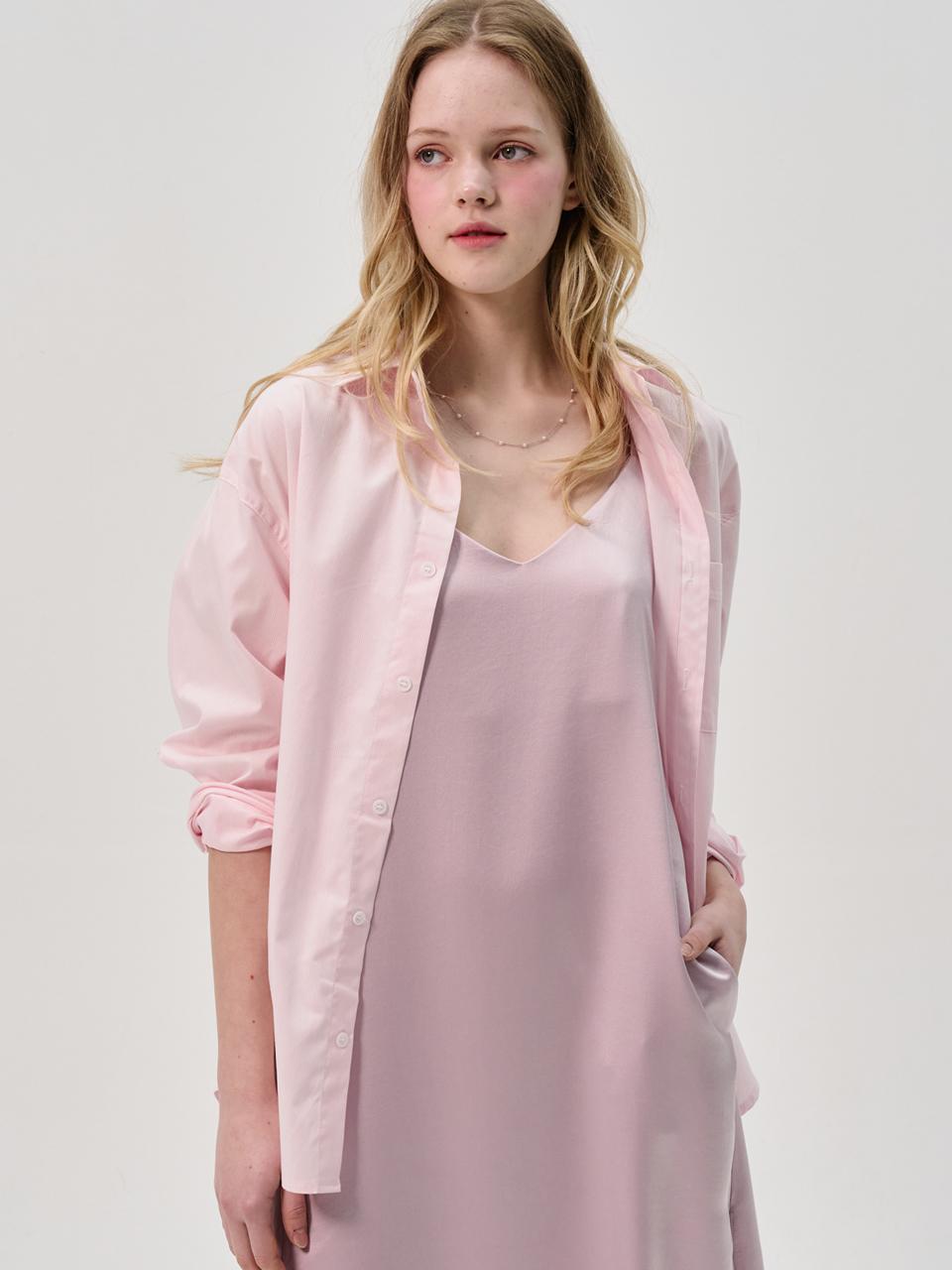 Sorry, Too Much Love Pinstripe Cotton Shirt_Pink Free