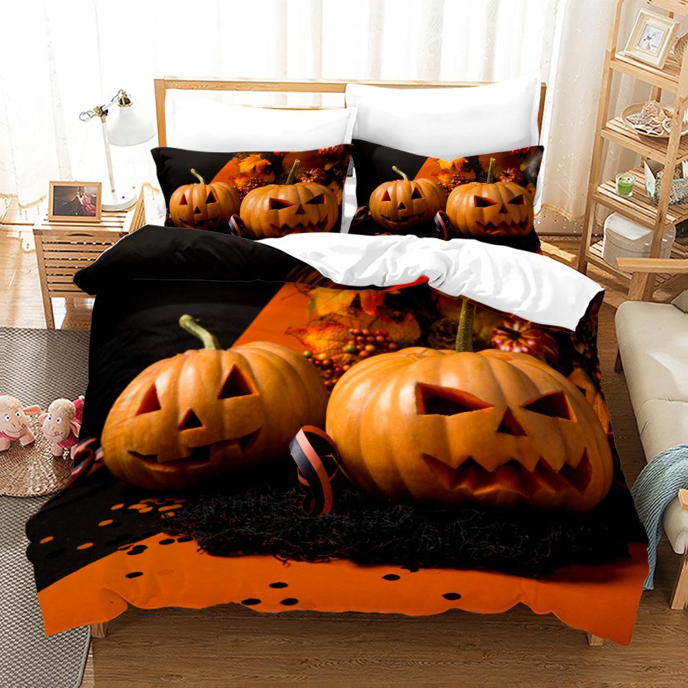 

3D комплект постельного белья на Хэллоуин Тыква Призрак Пододеяльник Наволочка 2 или 3 EU135 * 200 Украшение атмосферы Хэллоуина Мягкое украшение для дома Baby 100x135cm
