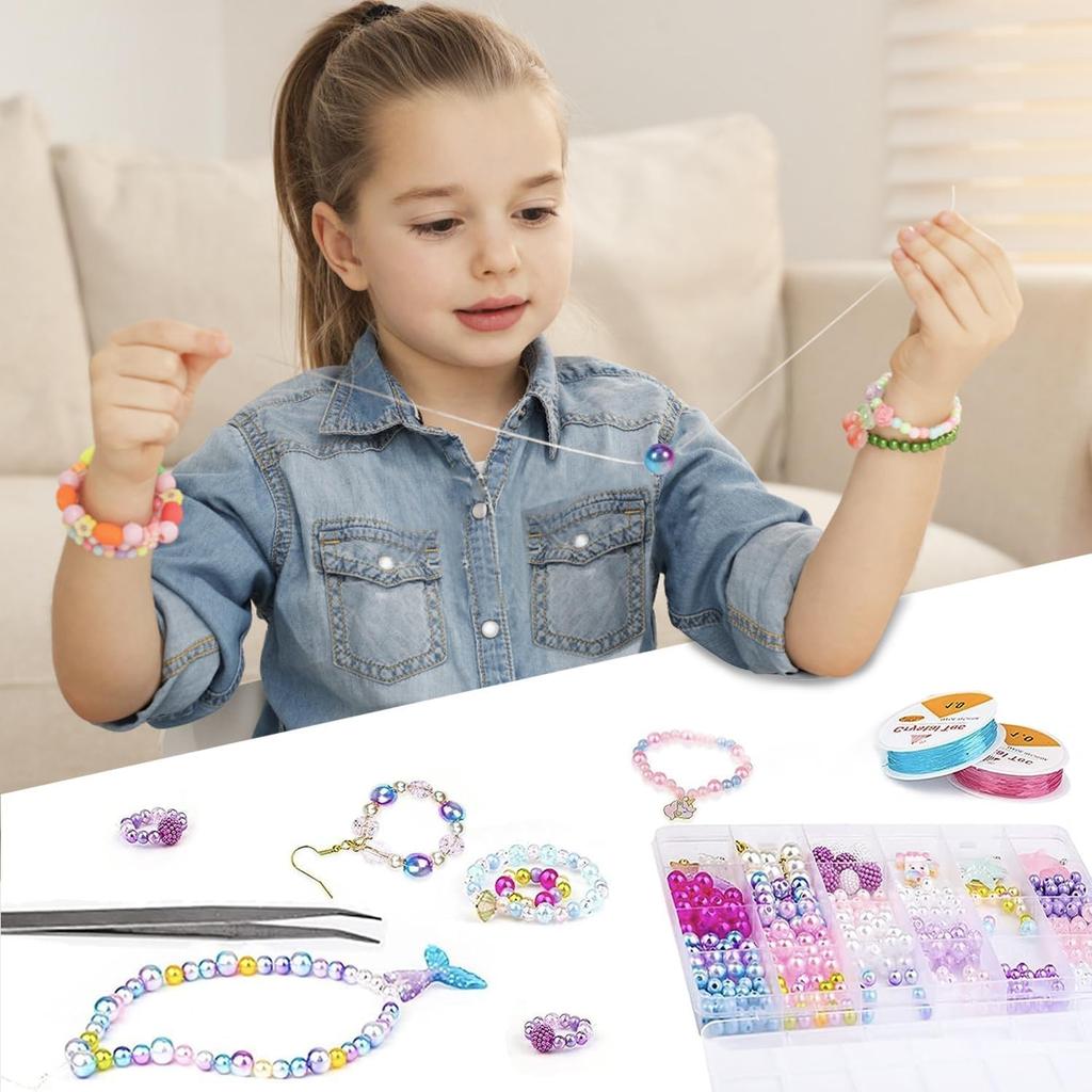 Meschett DIY Beaded Bracelet Making Kit with Pearl Beads for and Rainbow and 773 Pieces Mermaid, Starfish, Shell, Unicorn, Charms, Necklaces, Crafts,
