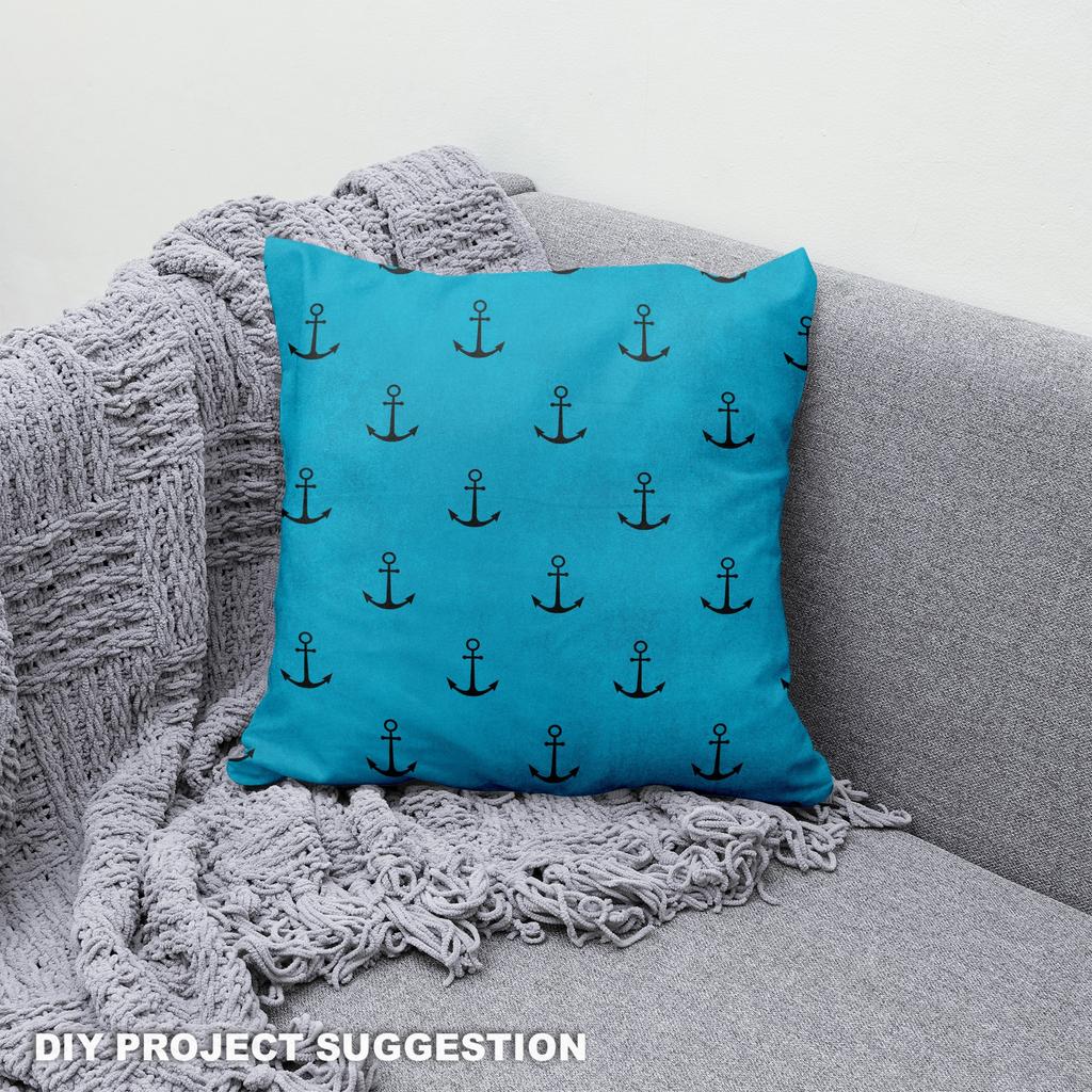 Royal Velvet Fabric Polyester For Sewing - Motif Anchor On Blue