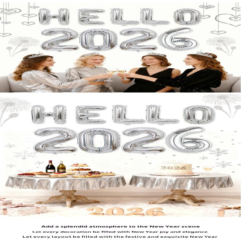Hello 2026 Happy New Year Metallic Foil Balloons Festive Decor For Parties Home Decoration