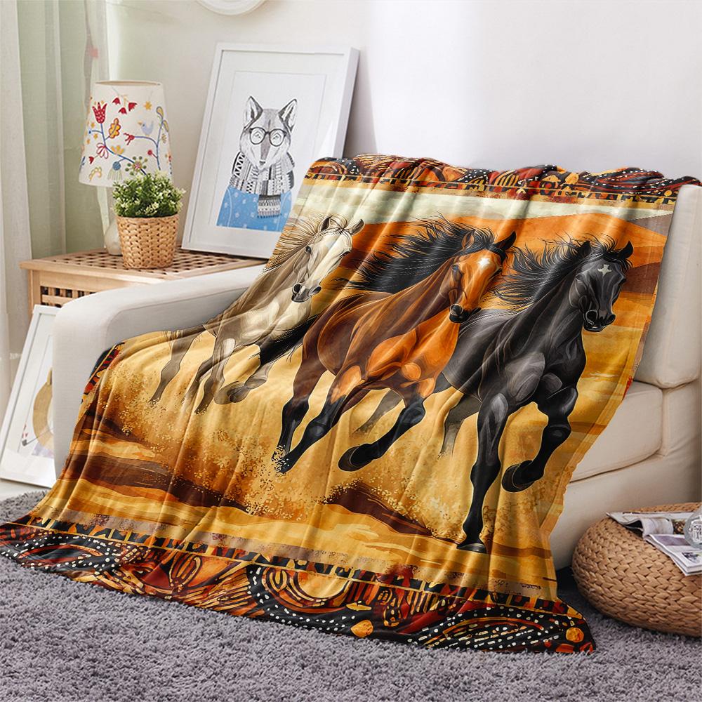 Horse Print Flannel Blanket, High Quality Comfortable for All Seasons, Home Decor, Warmth and Comfort, Perfect for Christmas Gifts