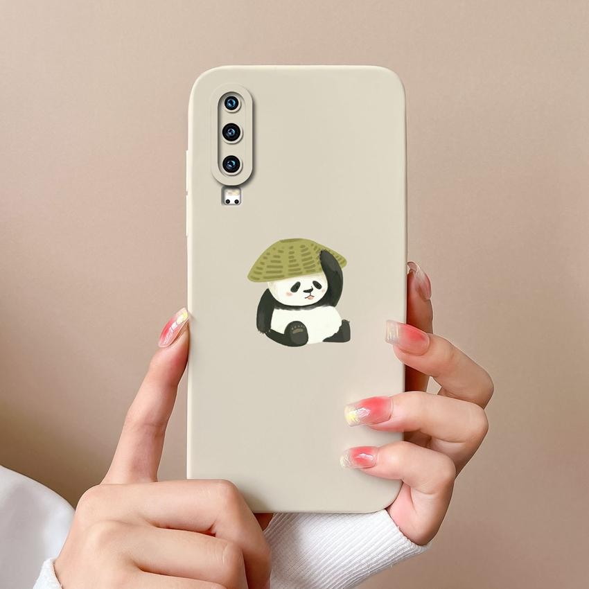Phone Case For Huawei P30 Y5 P40 Y6 Y9 Y9A Y7 P60 Lens Protection Cute Doll Bear Pattern Liquid Silicone Soft Cover For Huawei Dustproof Bumper Casing