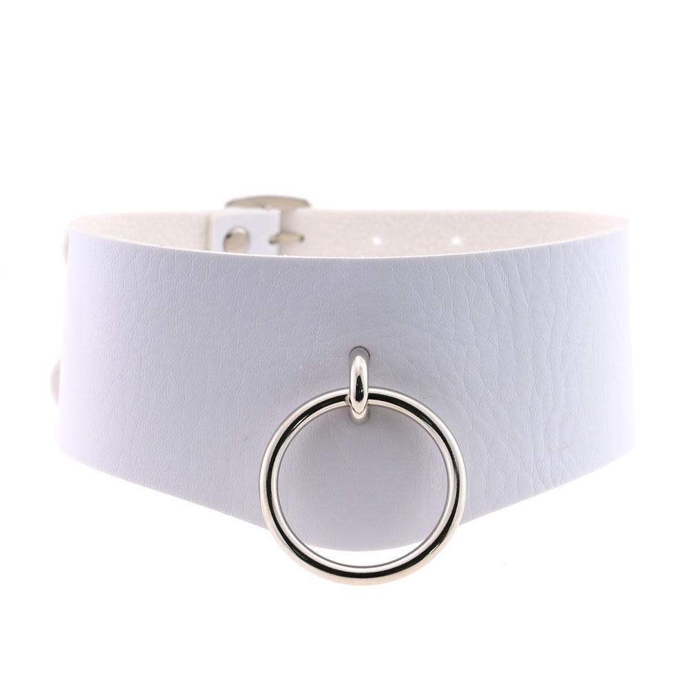 DIEZI Harajuku Bílý PU Kožený Kroužkový Choker Náhrdelník Pro Ženy Muže Vintage Gotický Hip Hope Nastavitelný Límcový Náhrdelník Šperky
