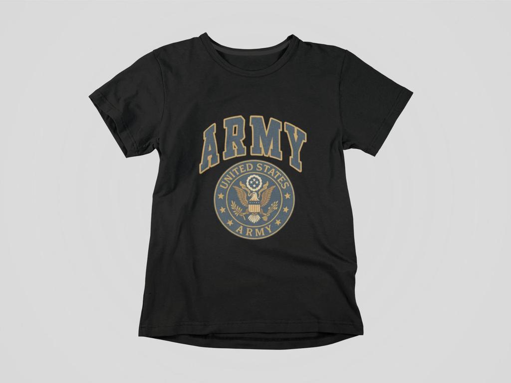 US Army Graphic T-Shirt Military Emblem Tee Vintage Style Unisex Black Cotton