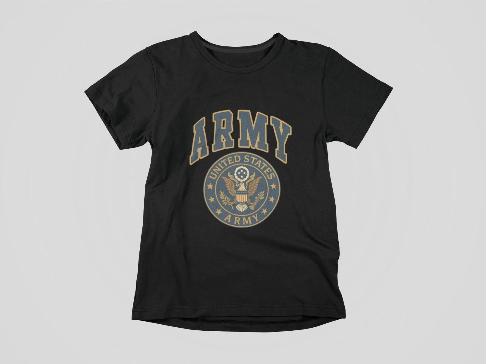 US Army Graphic T-Shirt Military Emblem Tee Vintage Style Unisex Black Cotton 4XL
