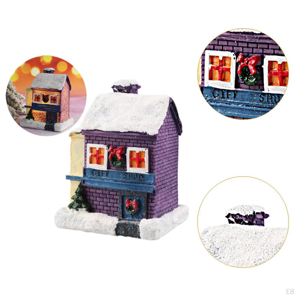 2 Pieces Lighted Christmas Village Figurines Tabletop Decorations House Sculptures for