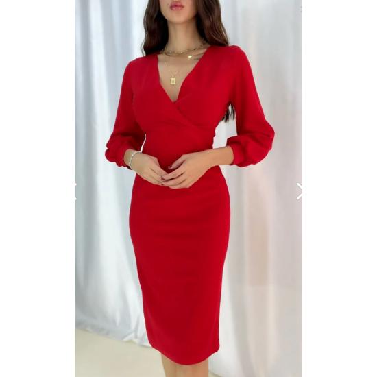 

Red Crepe Fabric Long Sleeve Double Breasted Collar Dress s