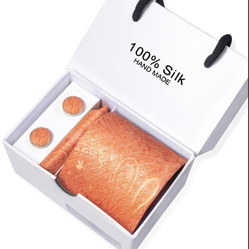Men'S Business Tie Square Scarf Gift Box Striped Plain Suit Shirt Tie Black Gift Box Set