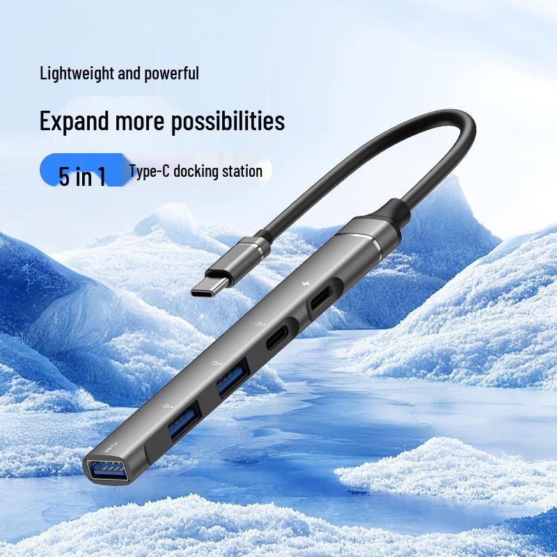 

Type-C Multi-Function Dock: USB3.0 Hub, OTG Converter for Phone, Computer, Mouse, Keyboard, U Disk Gray - Bagged
