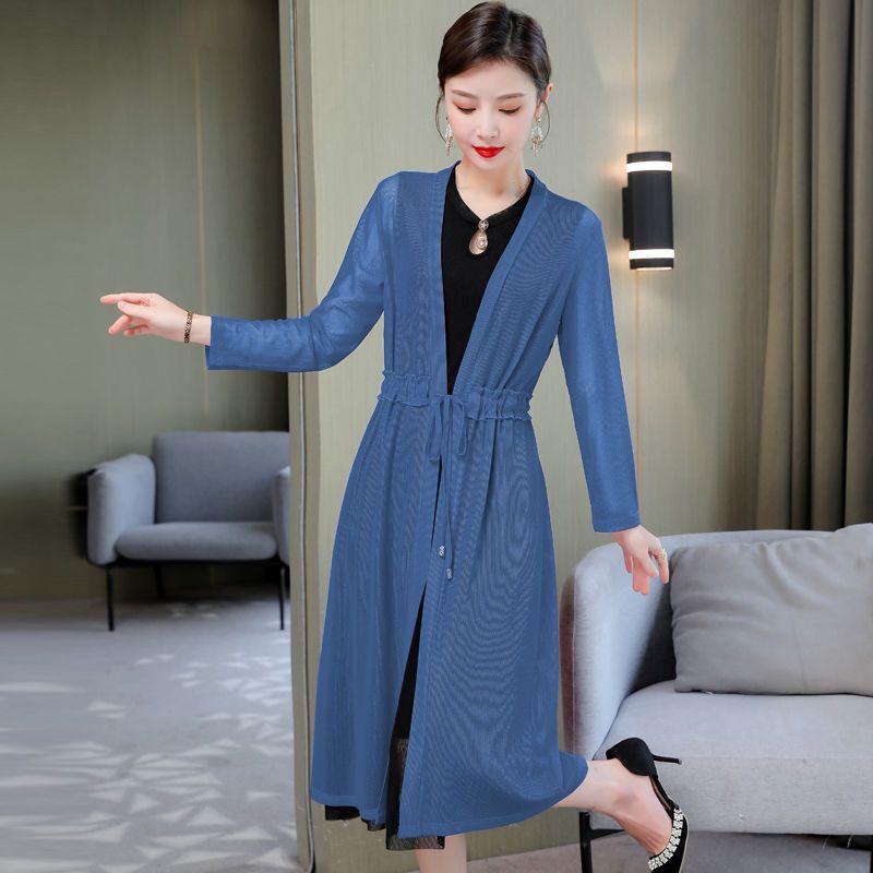 Summer Long Over The Knee Cardigan Women's Plus Size Long Sleeved Solid Color Sunscreen Jacket Slim Lace Waistband Cardigan