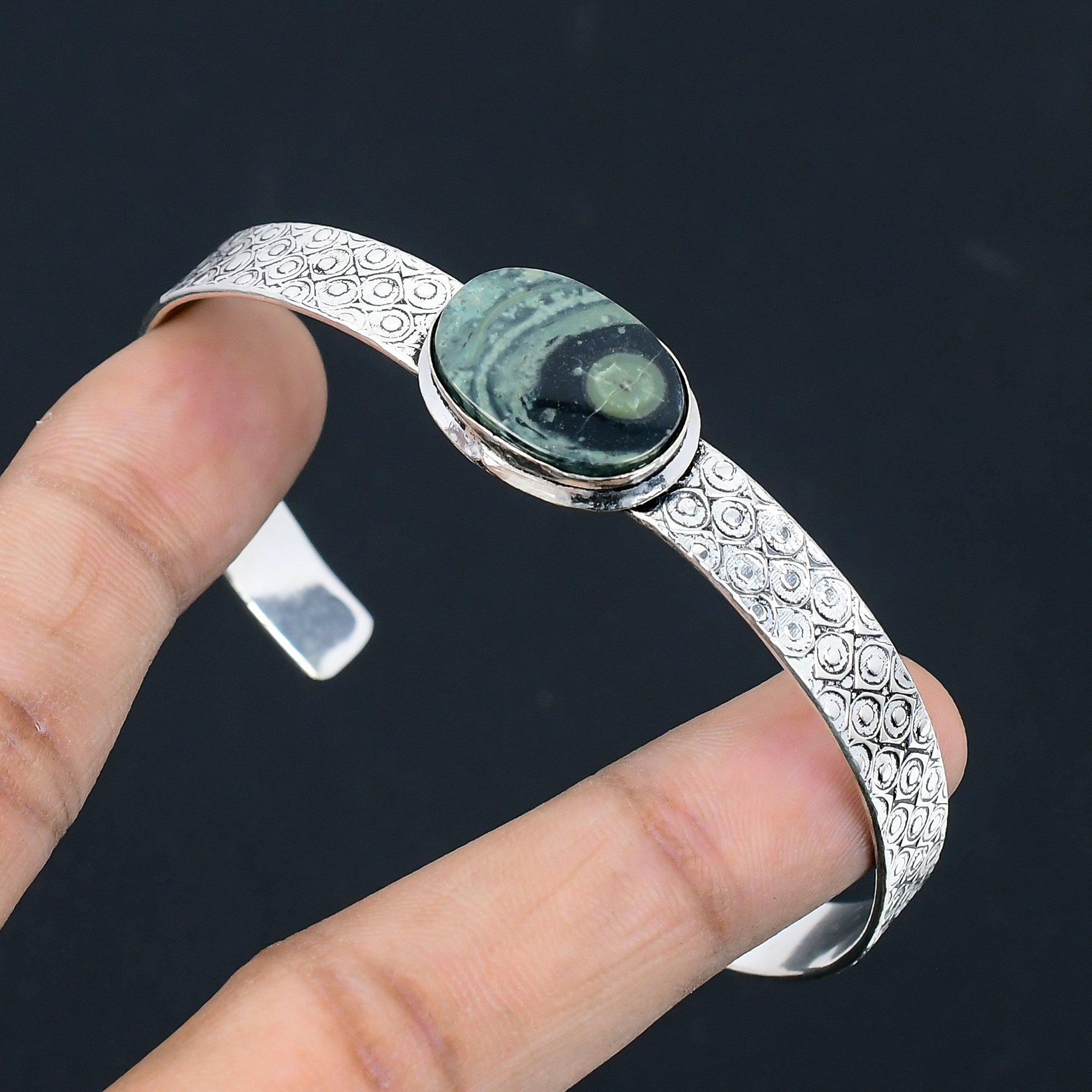

Natural Kambaba Jasper 925 Sterling Silver Engagement Handcrafted Bangle Jewelry Adjustable