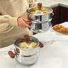 Premium 304 Stainless Steel Double Layer Steamer Pot with Wood Handle Suitable for Efficient and Even Cooking Experience