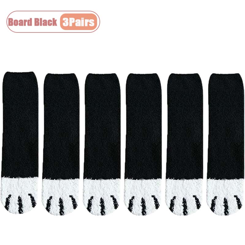 Winter Coral Fleece Socks Mid Calf Cute Cat Paw Design Thickened Warm Sleep Socks for Women Girls Indoor Cold Weather Wear