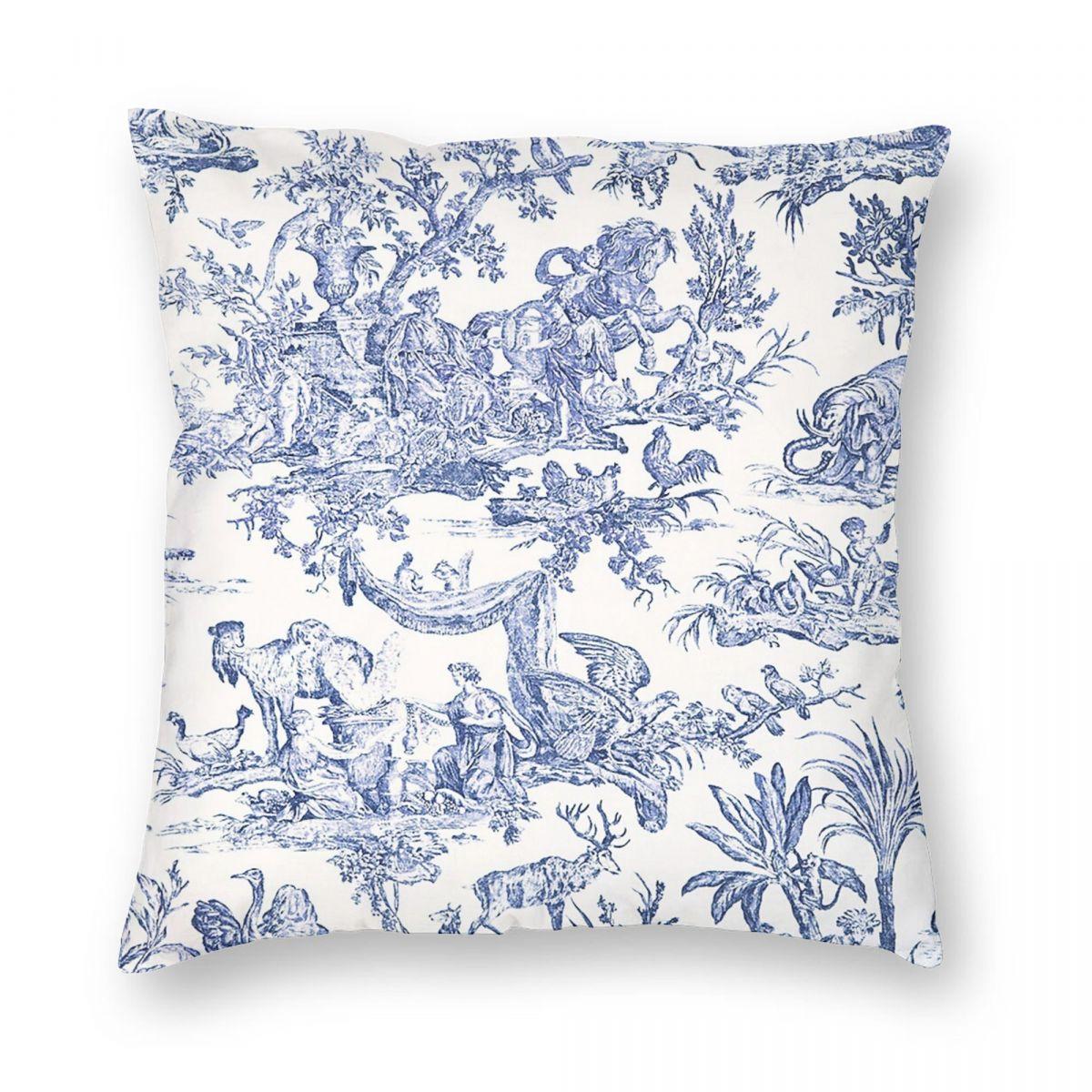 Blauw Toile Vierkante Kussensloop Kussenhoes Sierkussen Kussen Voor Huis Bank Woonkamer Peach skin 18*18(CM)-1Pcs