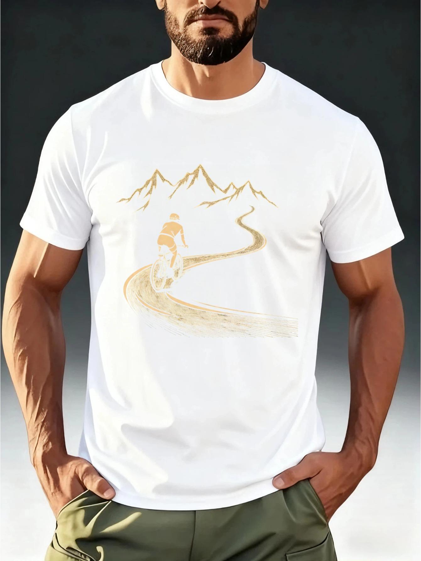 

Men S Outdoor Wind T-Shirt with a Cycling And Wilderness Theme Line Print XL