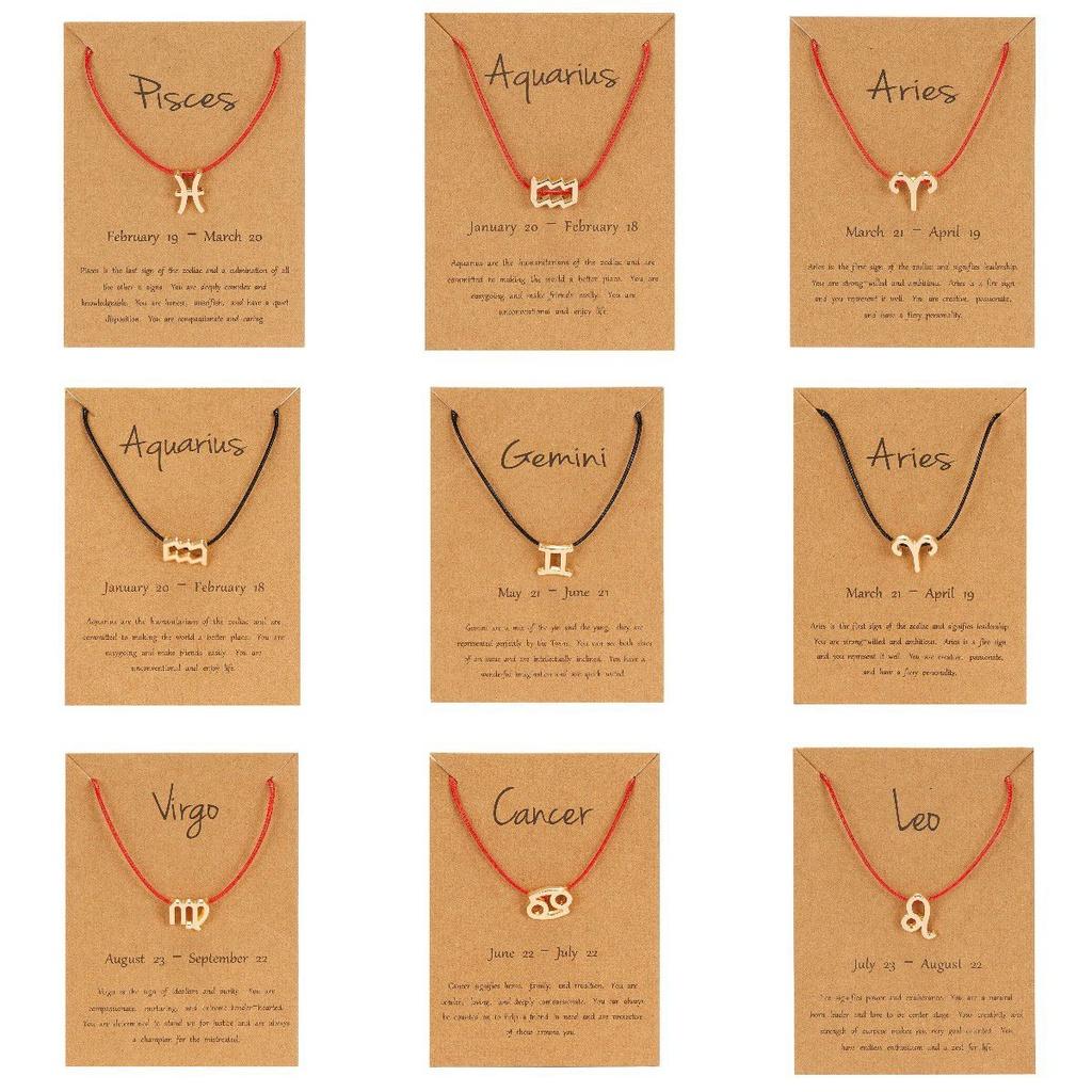 Elegant 12 Constellation Zodiac Sign Black Red Braided Rope Bracelet For Leo Virgo Jewelry
