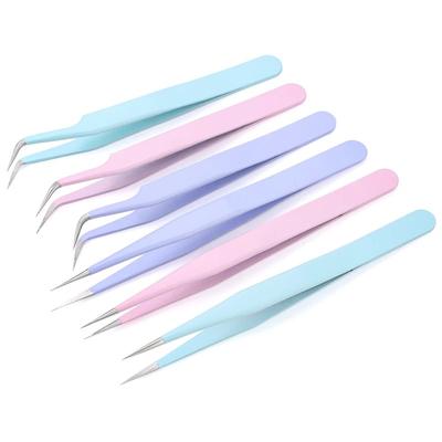 2 Stück Antistatisches Edelstahl-Pinzetten-Set Make-up Nagelkunst Wimpernverlängerung Pinzette Handgefertigtes Werkzeugset für Wartung Reparatur