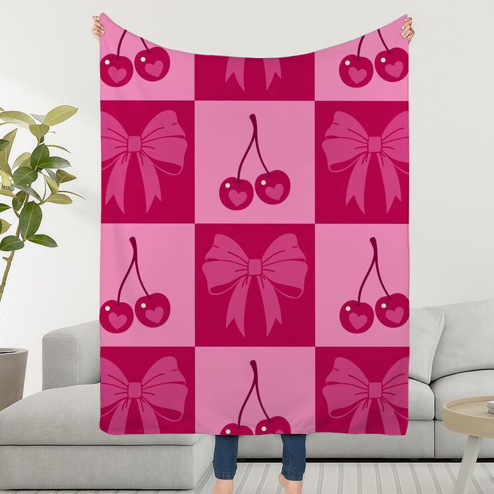 Blanket Throw Super Cosy Plush Living Room Sofa Couch Childish Bow Birthday Pink Cherry Gifts