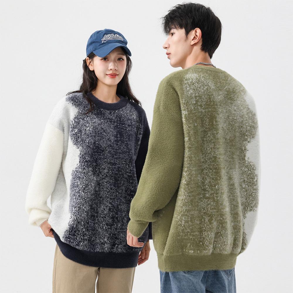 Couple Sweater Men's Loose Imitation Mink Knitted Sweater Lazy Style High Street Trendy Brand Ruffian Handsome Men's Clothing