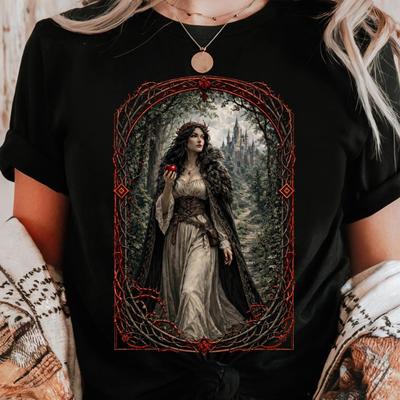 Dark Fairy Tale Queen Shirt | Gothic Princess Apple Art | Fantasy Forest Woman Tee