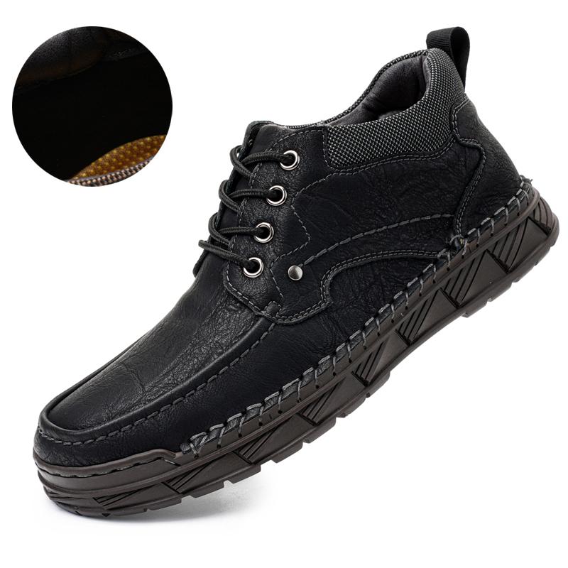 

Мужские кожаные ботинки ручной работы, осенне-зимние повседневные кожаные туфли из спилка, мужские ботильоны 43 чёрный