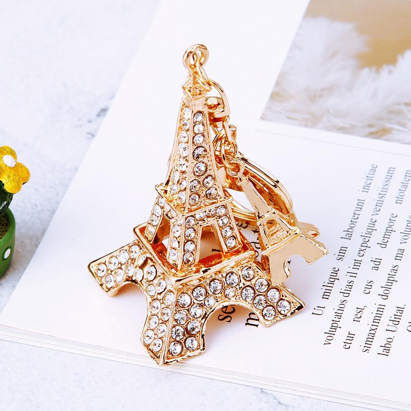 luxury designer jewelry Korean jewelry creative Eiffel Tower car keychain with rhinestone key chains for women key holder