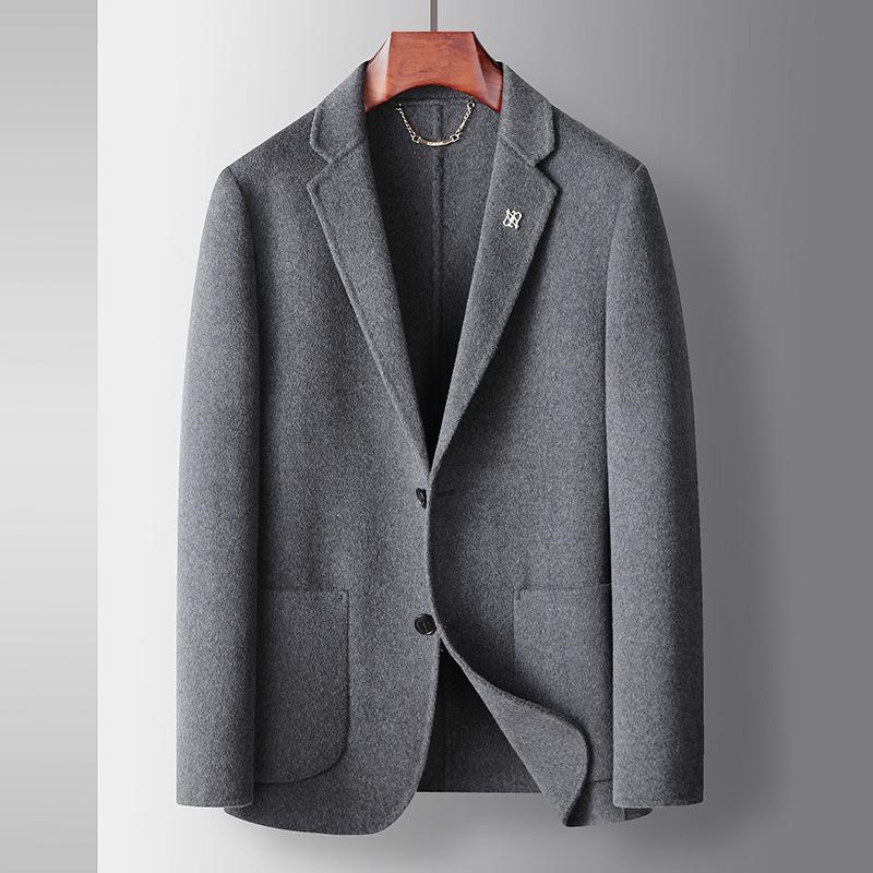 Men's Casual Suit Autumn and Winter Pure Handmade Double-sided Woolen Suit Jacket Middle-aged and Young Business Wool Single West