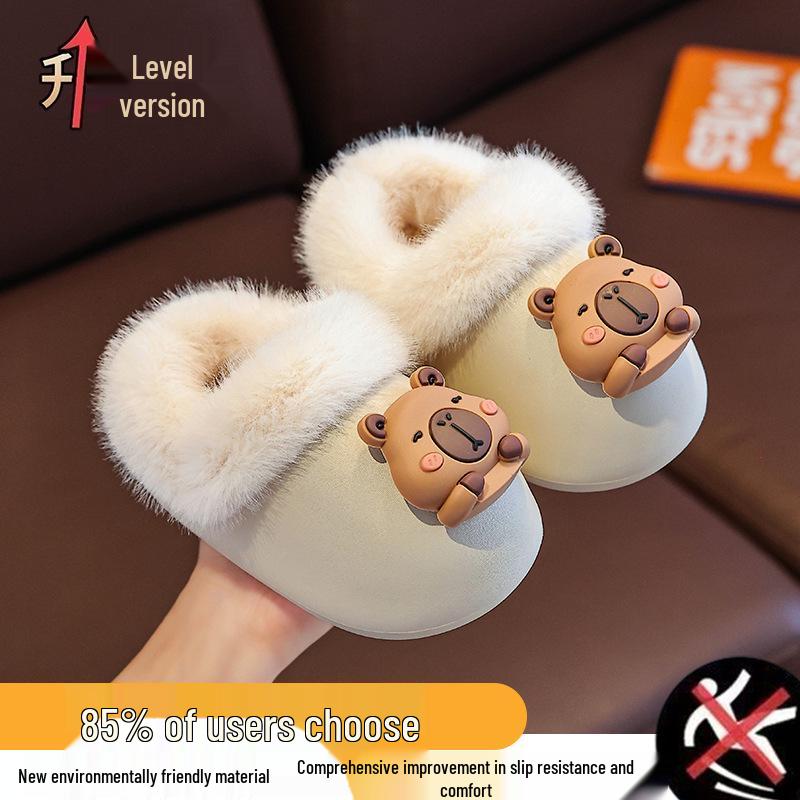 Waterproof Winter Cotton Slippers for Kids with Detachable Covers – Warm Indoor Home Shoes for Boys, Girls, and Babies