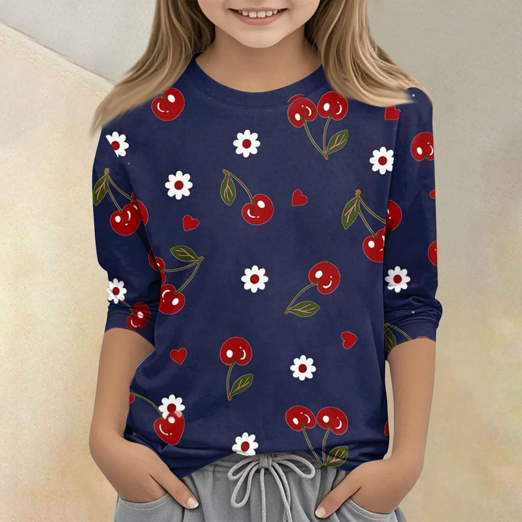 Children's Printed Round Neck Seven Quarter Sleeve Casual T-shirt