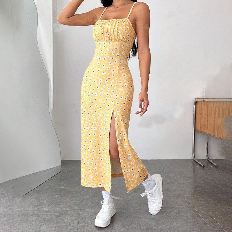 2025 Floral Midi Wrap Dress with Suspenders for Women