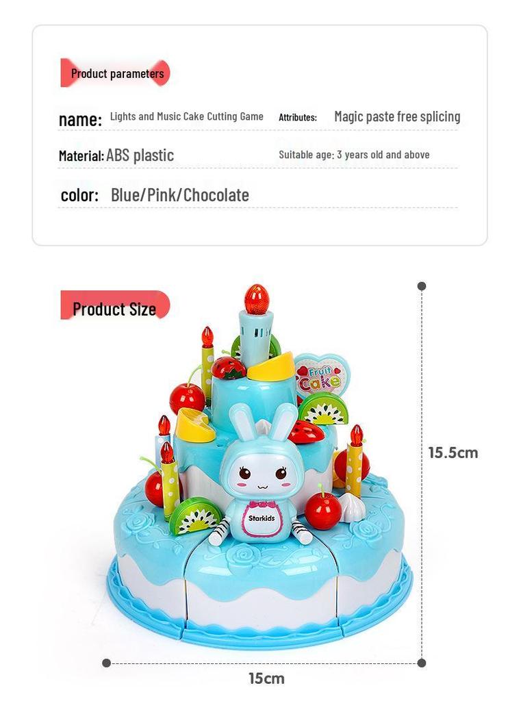 Light-Up Musical Birthday Cake Toy: Three-Tier with Fruit Cutting Fun for Girls