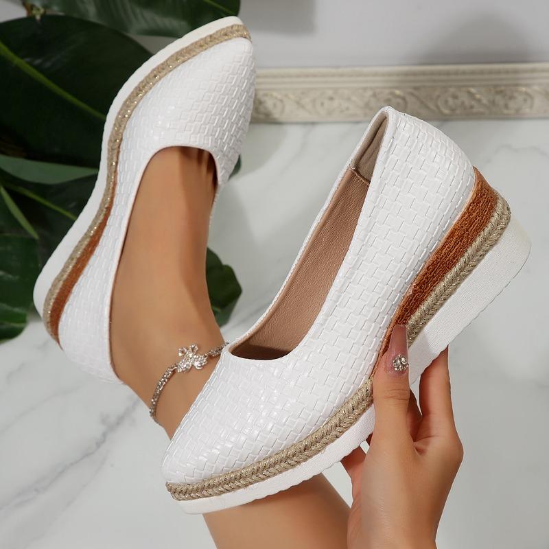 Fashion 2025 Spring and Autumn New Korean-style High-heeled Women's Shoes with Pointed Tips and Straw Weaving for Nurses