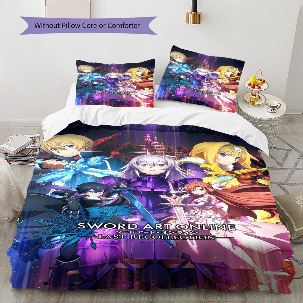 Sword Art Online Muster Bettwäsche-Set Bettbezug Kissenbezug Heimdeko Geschenk (1 Bettbezug + 2 Kissenbezüge, ohne Füllung)