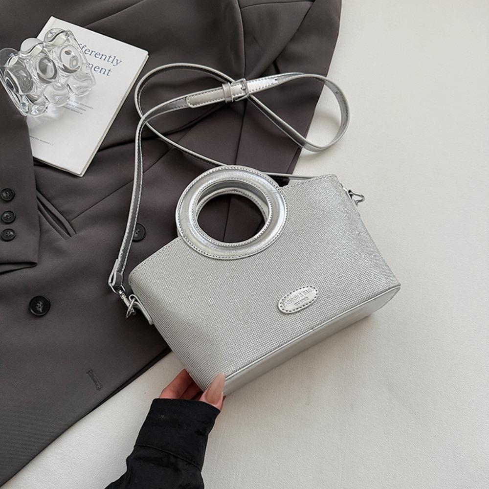 Shoulder Bag Small Basket Bag PU Shining Banquet Handbag Fashionable Sweet Star Silver Bag  Women