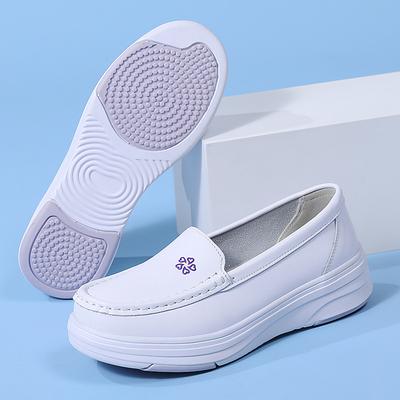 Fashion Nurse Shoes with Leather Soft Sole Anti Slip and Breathable Black Thick Sole Women's Work Shoes