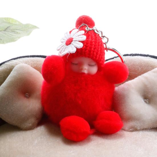Neueste schlafende Baby-Bowknot-flaumiger Bommel-Plüsch-Puppen-hängender Anhänger-Schlüsselanhänger