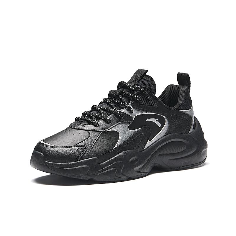 New Anta Life Collection Anti Slip Wear Resistant Low Top Chunky Sneakers Men's Black Silver 912438805-6